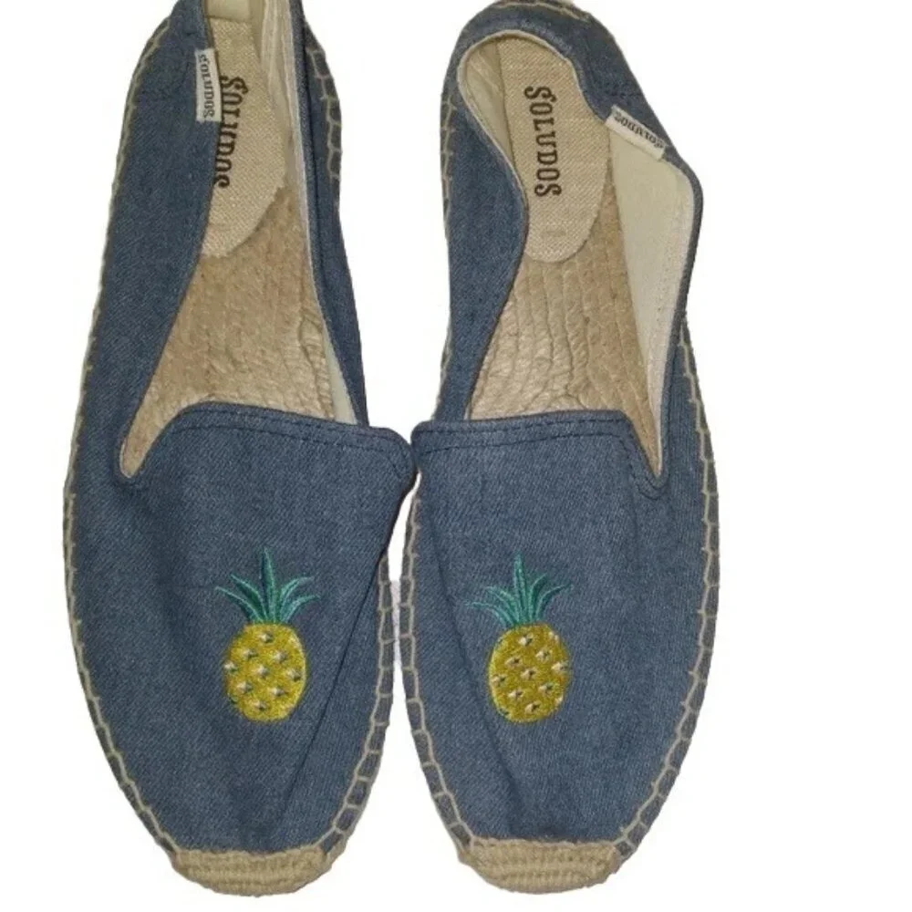 Soludos Denim Pineapple Embroidered Espadrilles